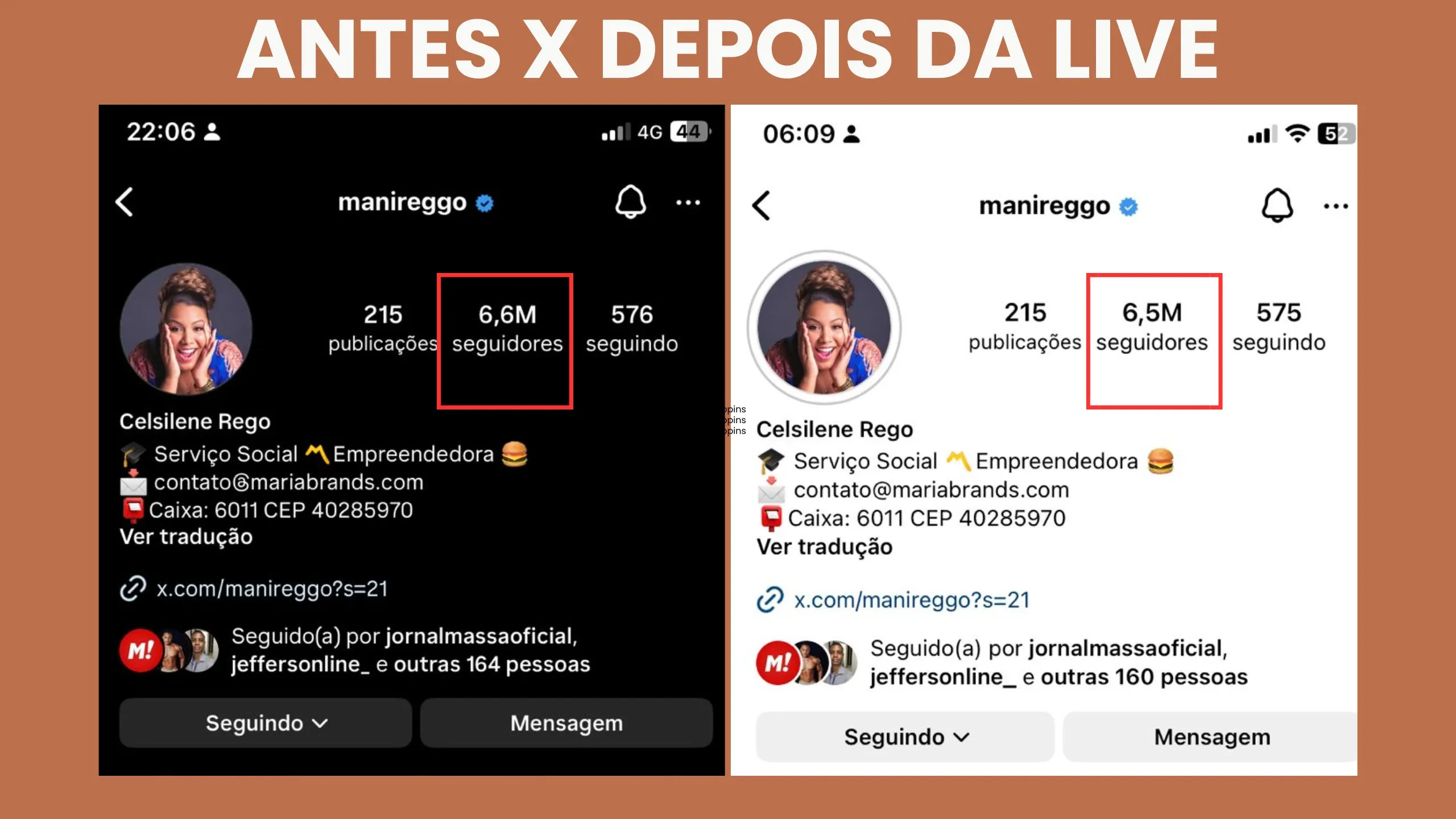 Mani perde seguidores após live no Instagram