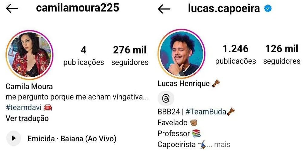 Camila ultrapassou o número de seguidores de Lucas neste domingo (3)