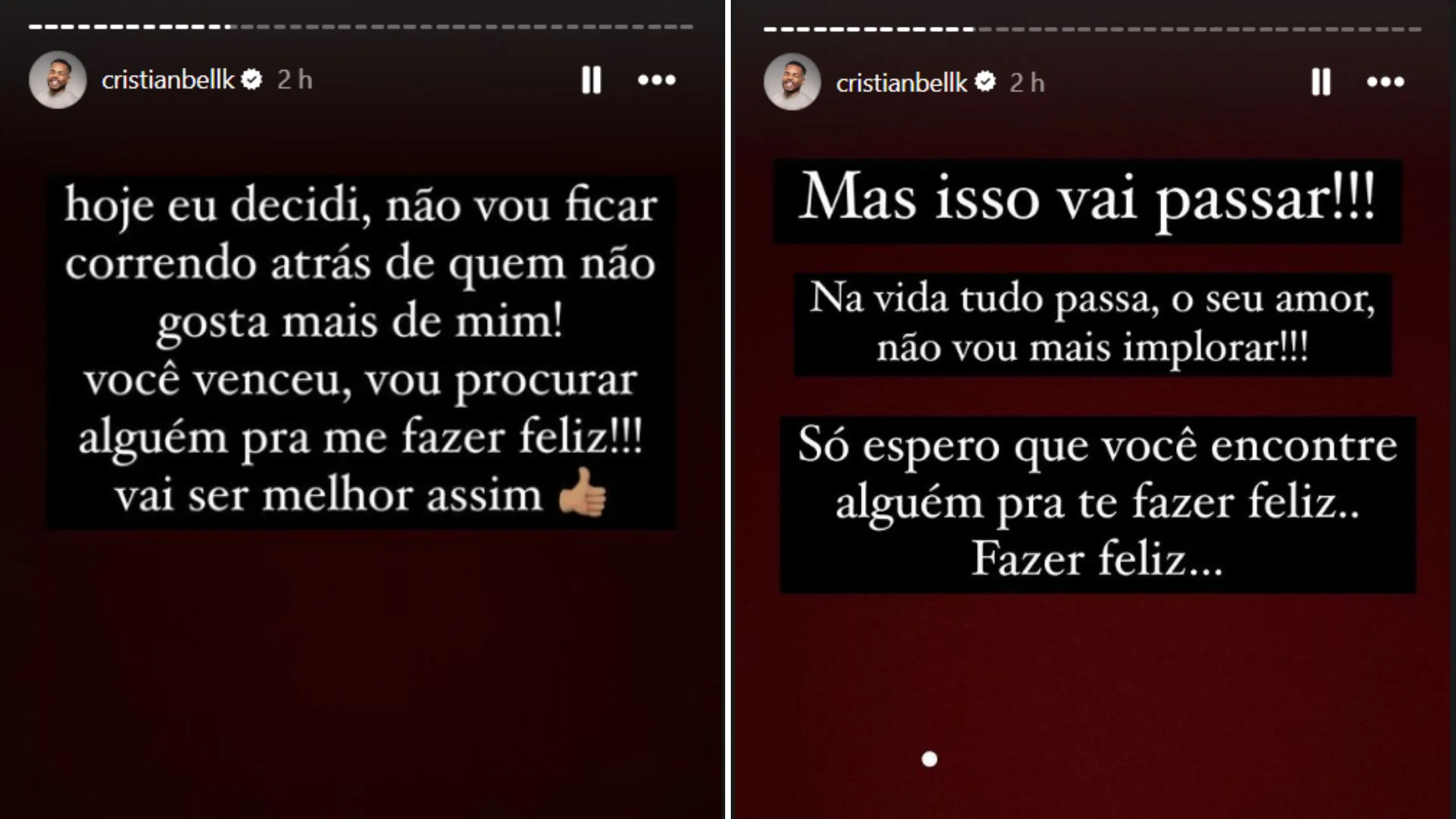 Declarações de Cristian Bell no Instagram