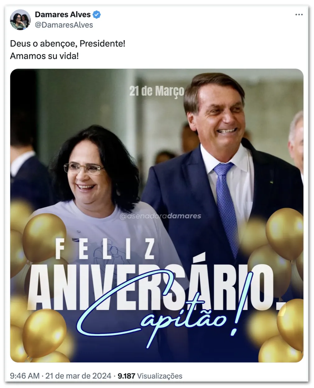 Imagem ilustrativa da imagem Niver de Bolsonaro: ex-presida recebe felicitações nas redes sociais