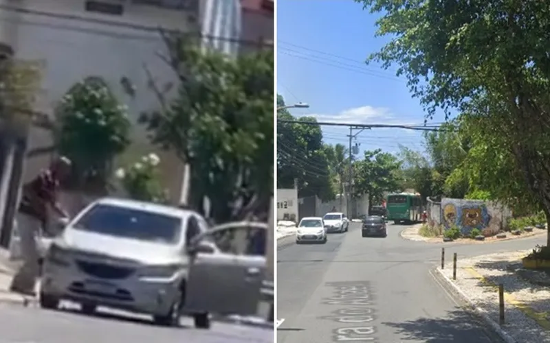 Uma viatura policial encurralou o veículo da vítima e interceptou o ladrão no meio do assalto.