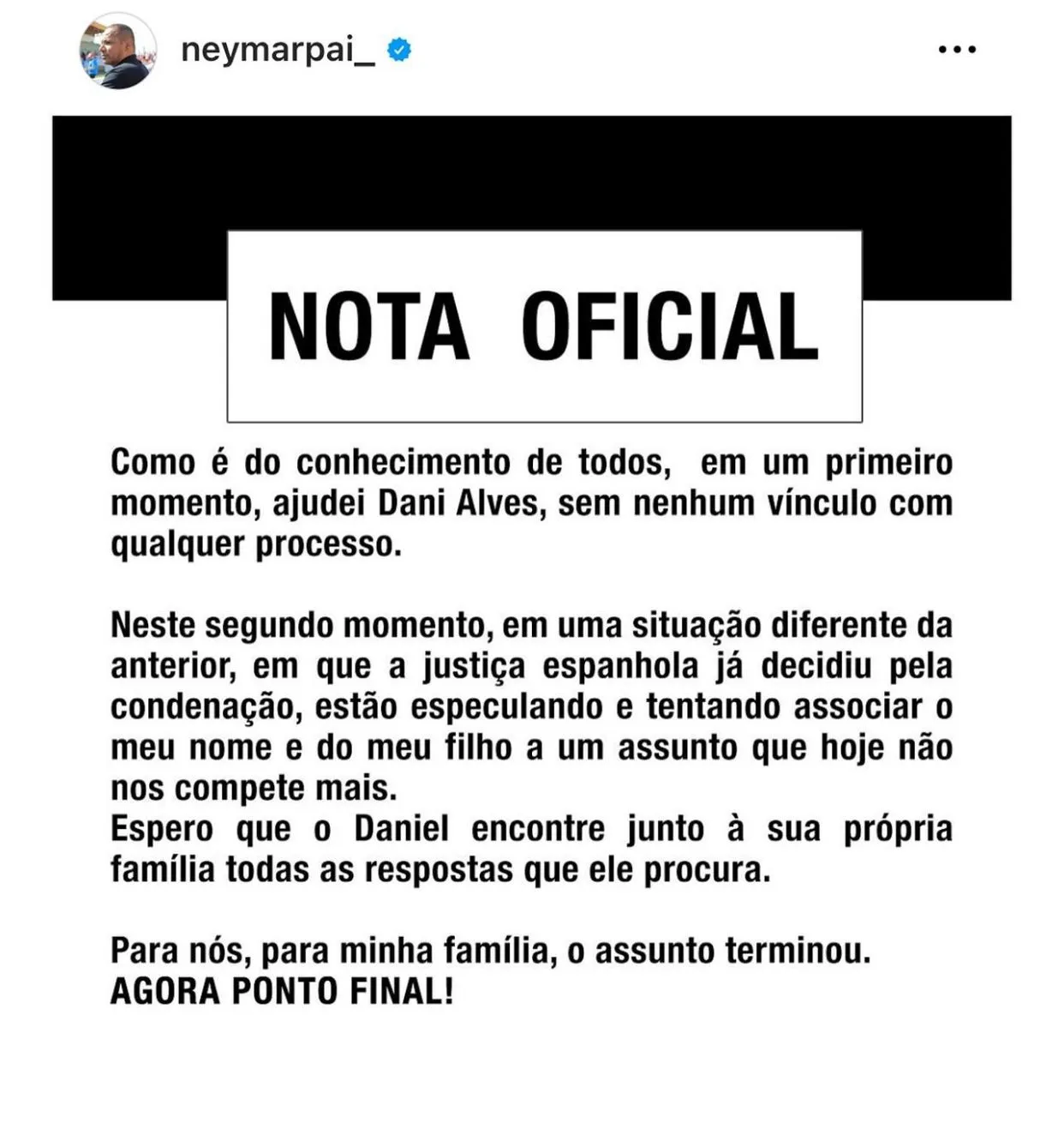 Imagem ilustrativa da imagem Pai de Neymar nega 'mão amiga' a Daniel Alves: "Não nos compete mais"