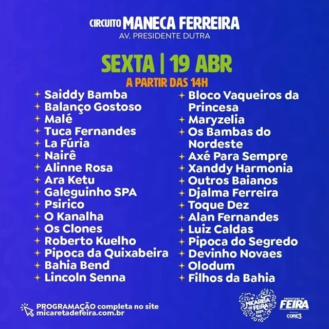 Imagem ilustrativa da imagem Prefeitura de Feira divulga programação completa da Micareta 2024