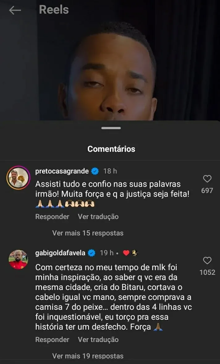 Comentário de Preto na postagem de Robinho