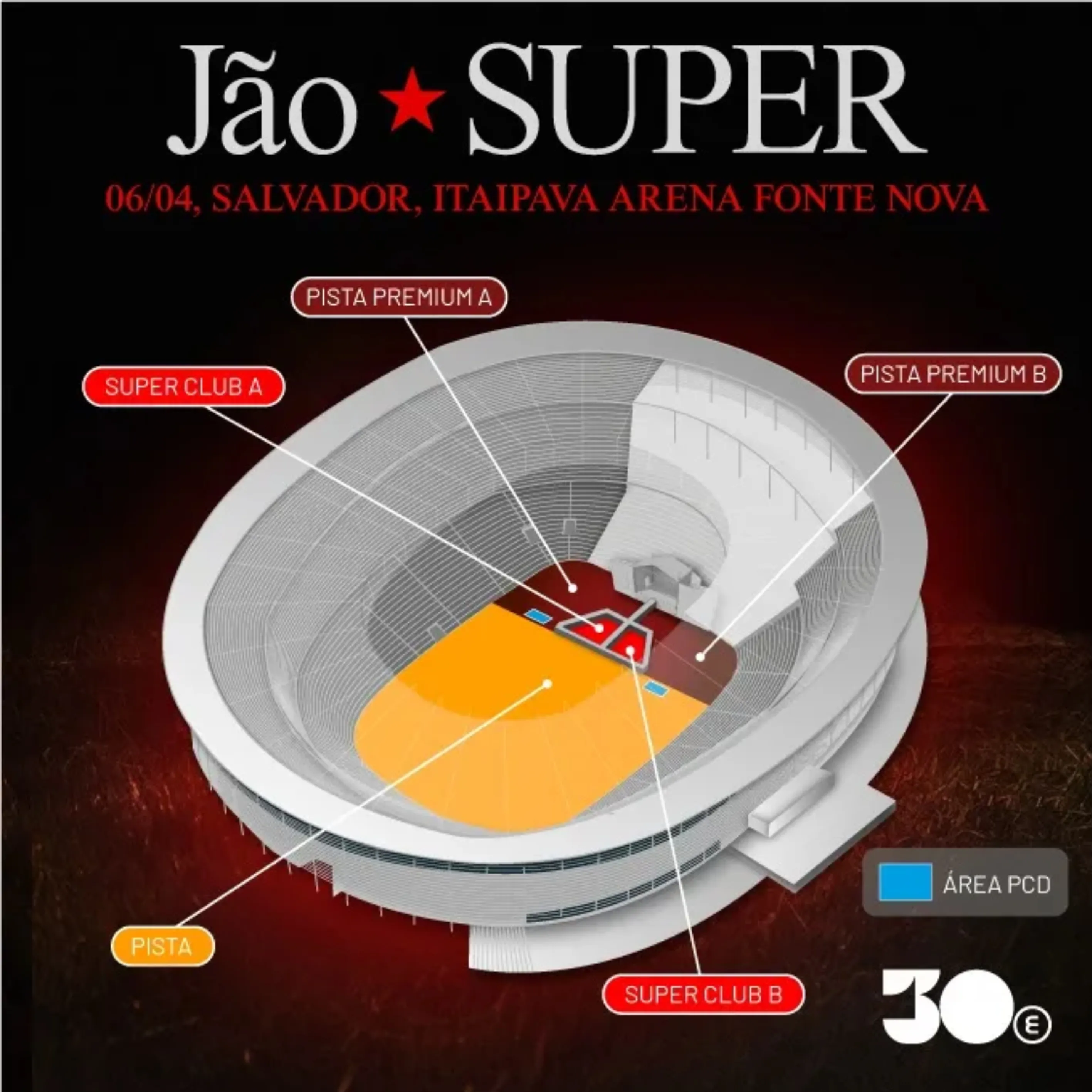 Mapa do show na Arena Fonte Nova na capital baiana