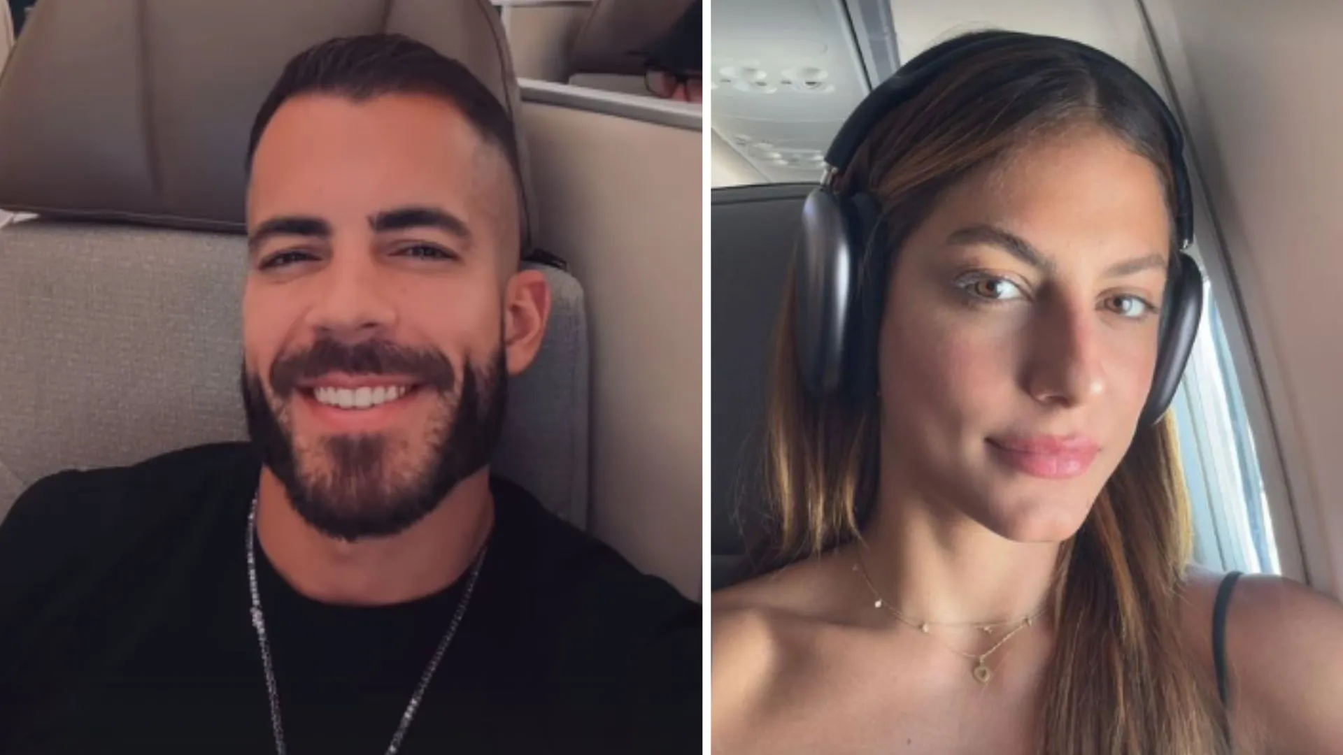 Pipo Marques e Mari Gonzalez postaram selfies no mesmo avião