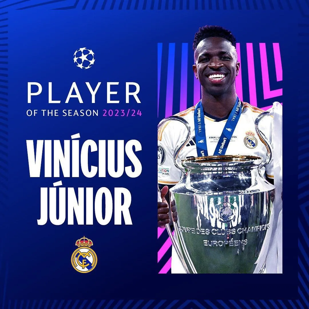 Vincius Jnior foi eleito o melhor jogador da Liga dos Campees 2023/24