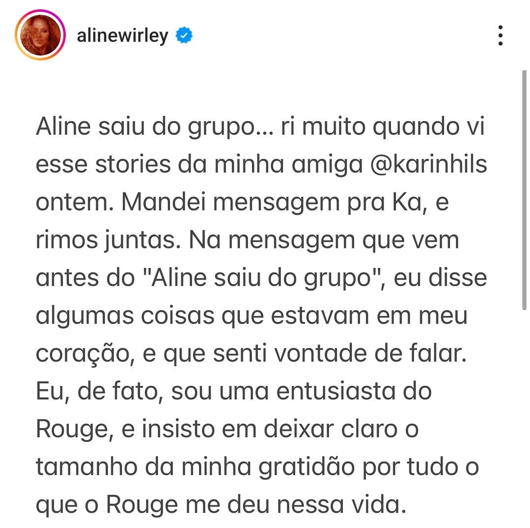 Imagem ilustrativa da imagem Aline Wirley ‘larga o doce’ após print polêmico