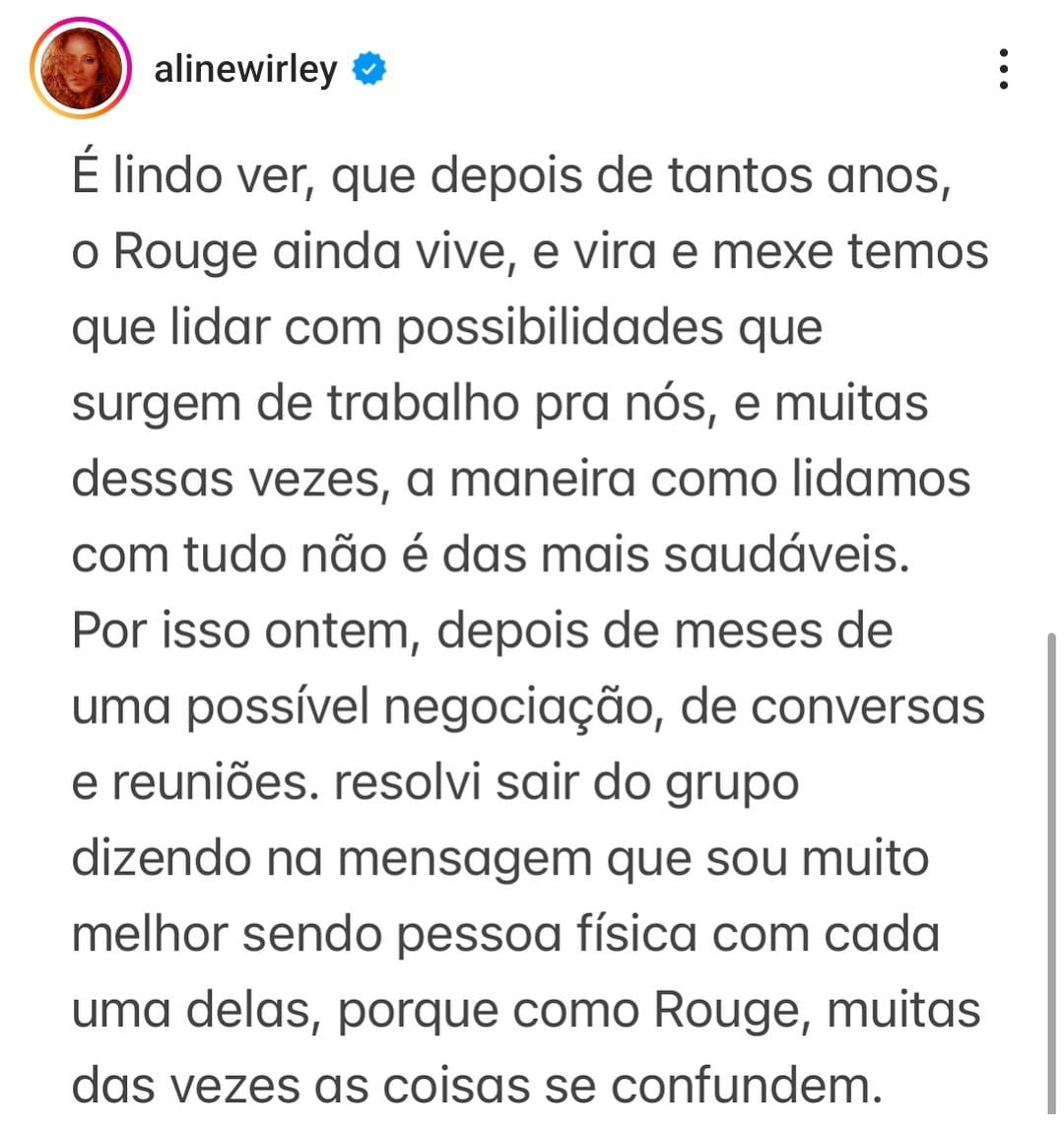 Imagem ilustrativa da imagem Aline Wirley ‘larga o doce’ após print polêmico