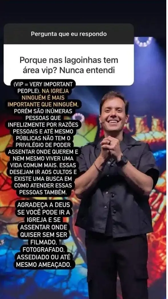 Imagem ilustrativa da imagem Área Vip na igreja? Pastor explica o motivo de ter um espaço separado