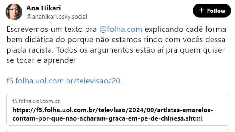 Imagem ilustrativa da imagem Atriz da globo critica novela fake Pé de Chinesa por racismo recrativo