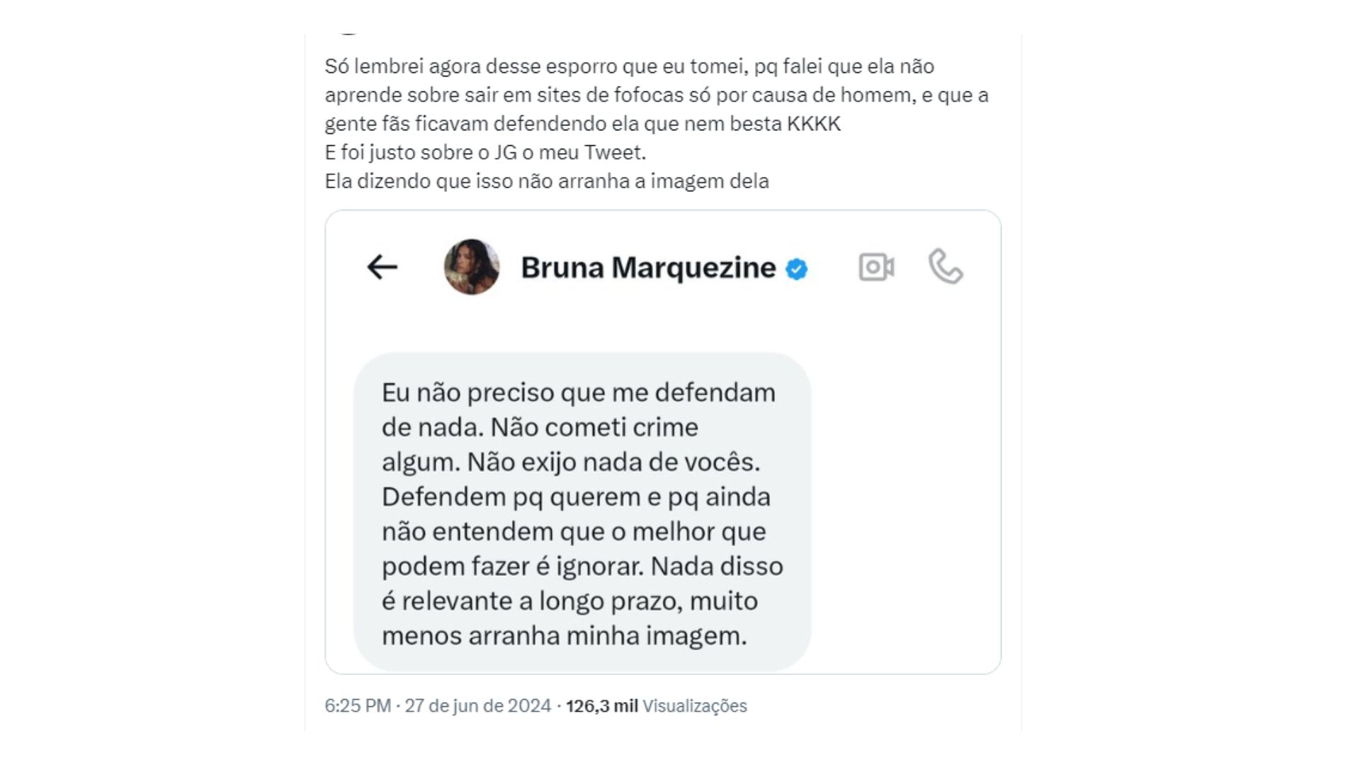 Imagem ilustrativa da imagem Bruna Marquezine 'pega ar' após críticas a seu namoro com novinho