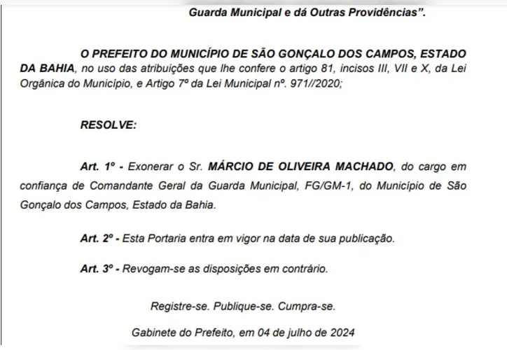 Comandante da Guarda Civil Municipal foi exonerado do cargo na quinta-feira (4)