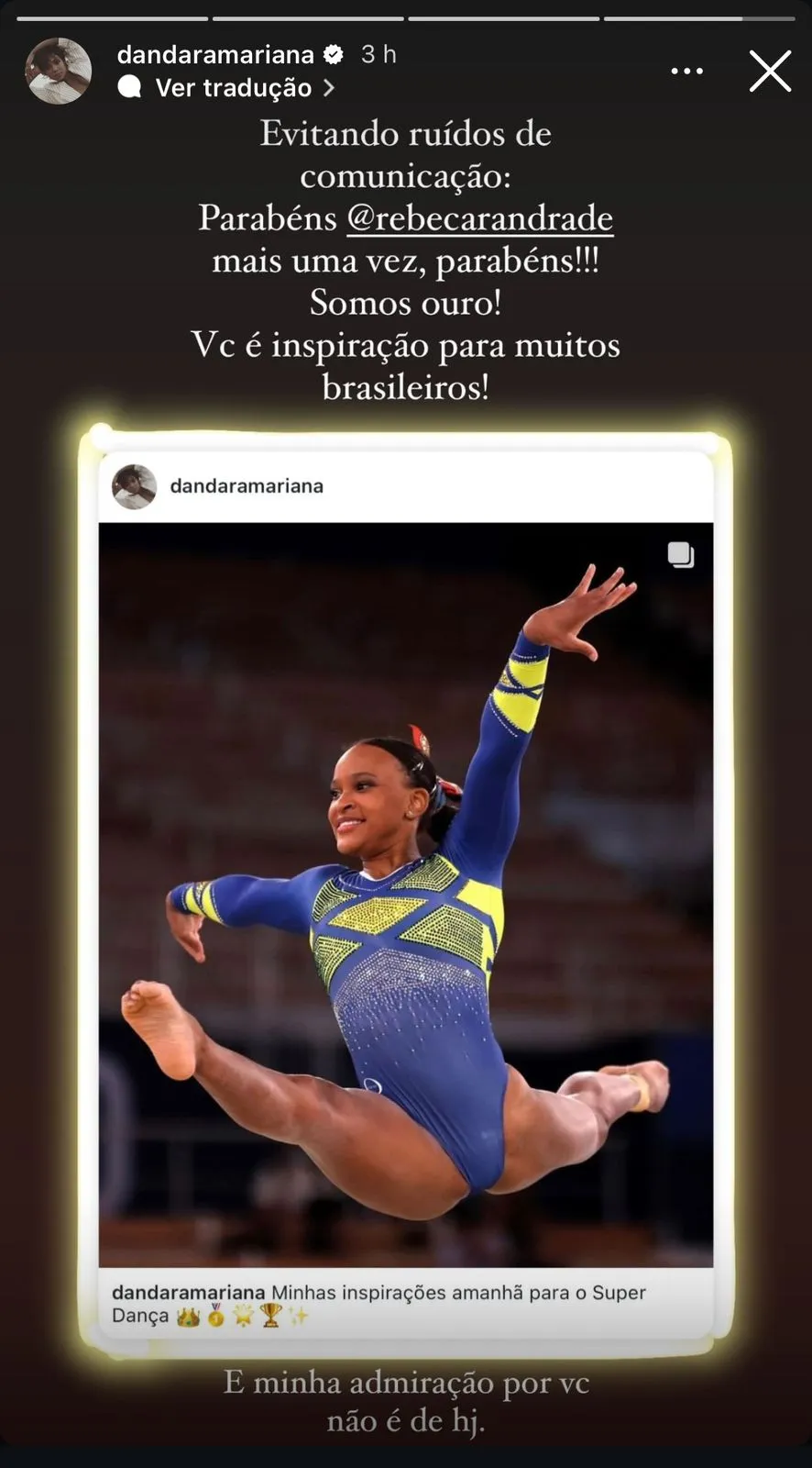 Imagem ilustrativa da imagem Dandara Mariana elogia Rebeca Andrade após polêmica; entenda