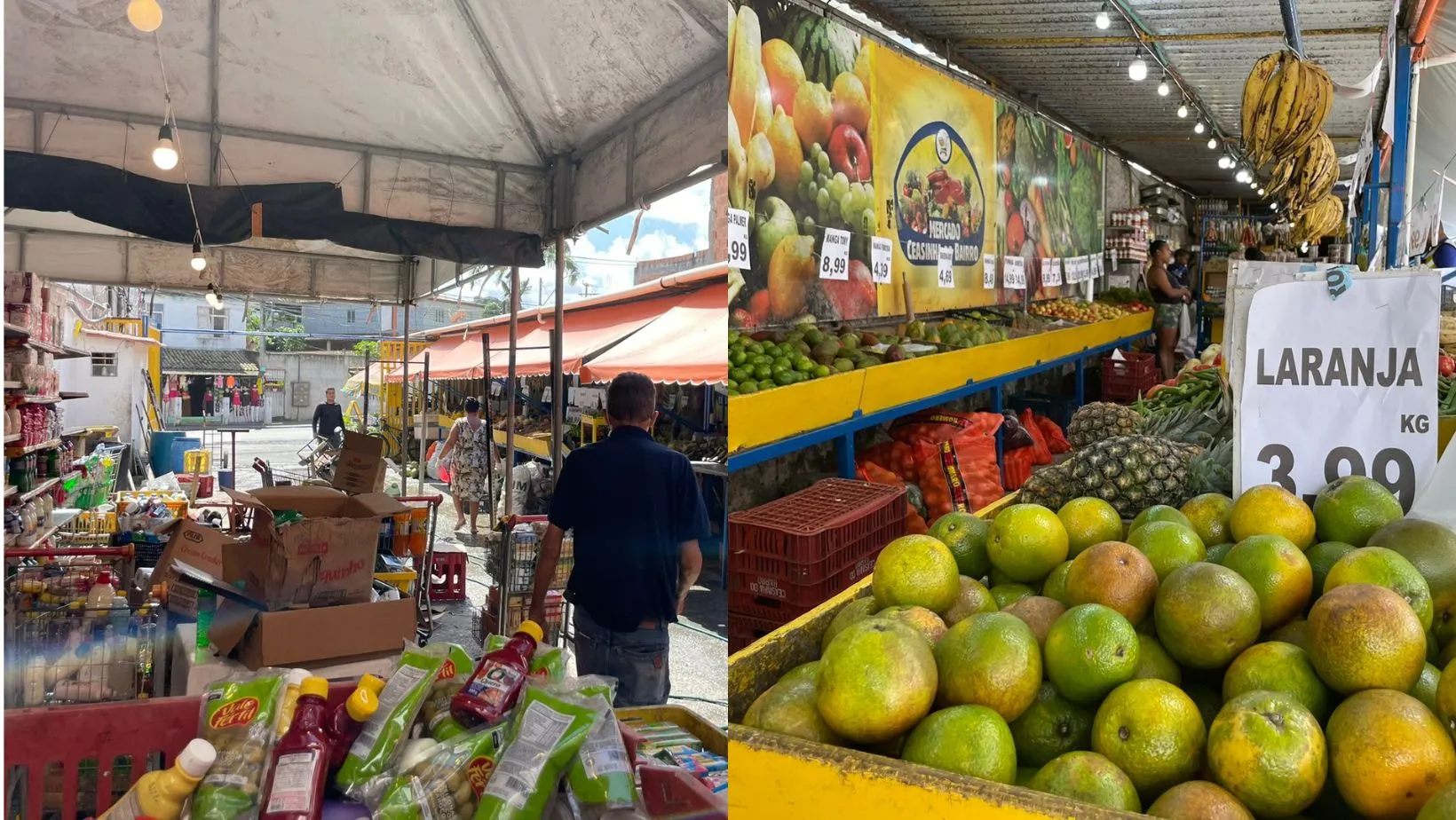 As barracas da feirinha, em frente ao mercado Ceasinha, continuam funcionando