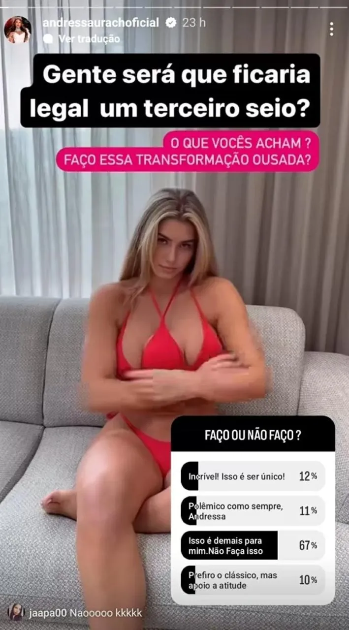 Imagem ilustrativa da imagem Não curtiram! Internautas detonam Andressa Urach após ideia de três seios