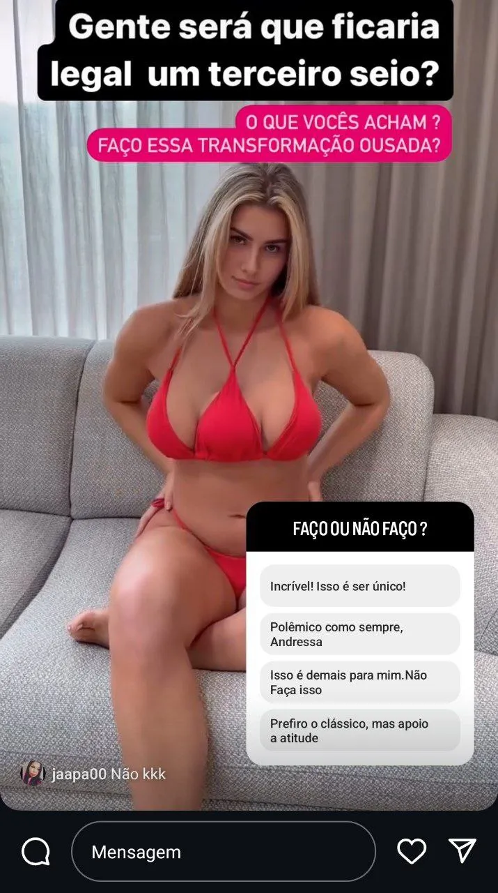 Imagem ilustrativa da imagem Três seios? Andressa Urach surge com ideia inusitada e movimenta a web