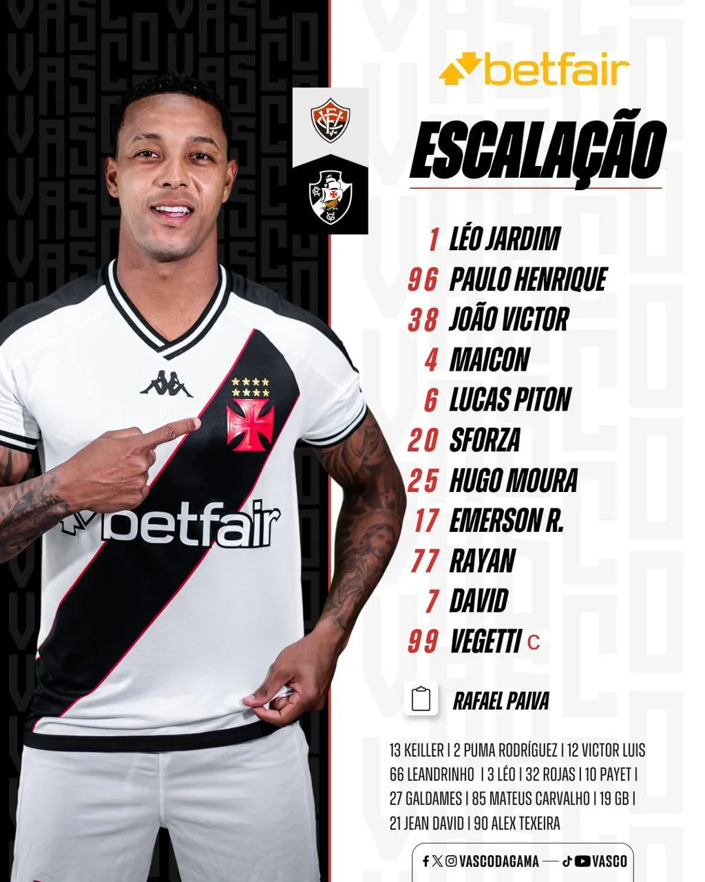 Arte com a escalação do Vasco