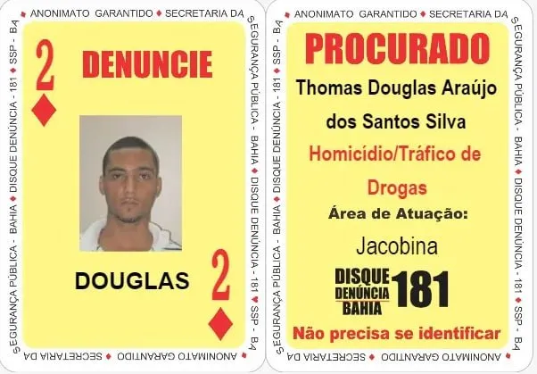 Thomas Douglas Araújo dos Santos Silva, o 'Patolino', era o '2 de Ouros' do Baralho do Crime da Secretaria da Segurança Pública (SSP-BA)