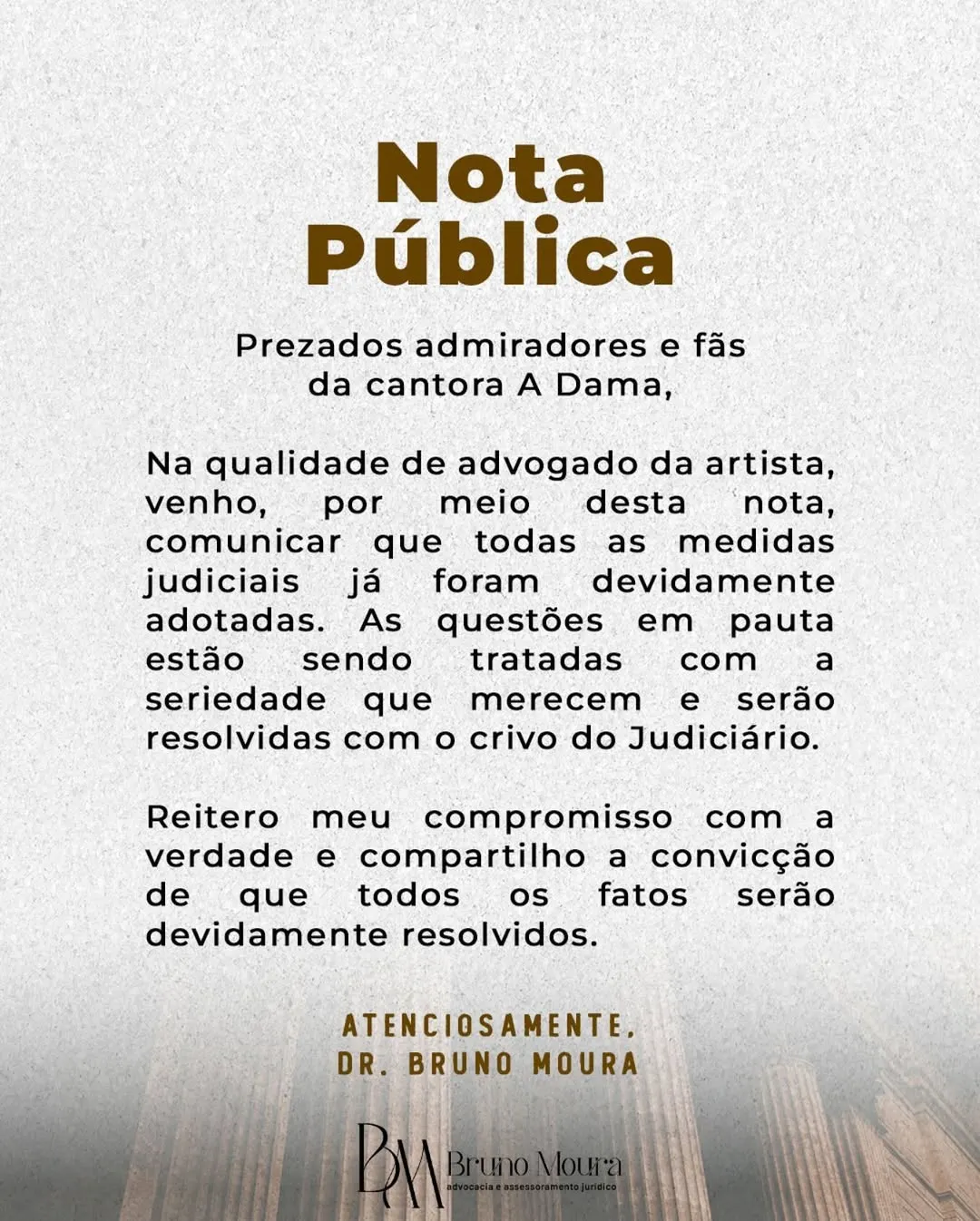 Comunicado do setor jurídico de A Dama