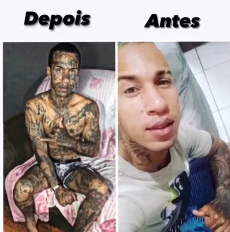 Antes e depois das tatuagens de Ribeiro Dalas