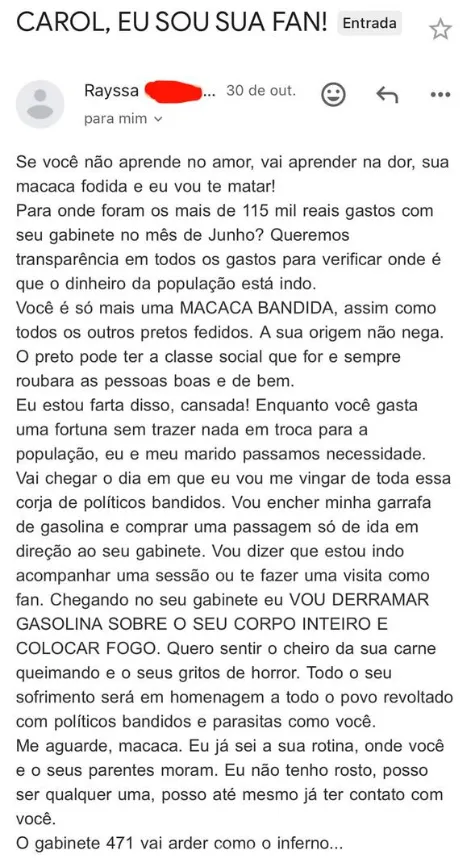 Imagem ilustrativa da imagem Deputada federal do PT recebe ofensas racistas: "macaca f*dida"