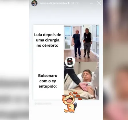 Imagem ilustrativa da imagem Filho de Lula posta meme comparando seu pai e Bolsonaro em hospital