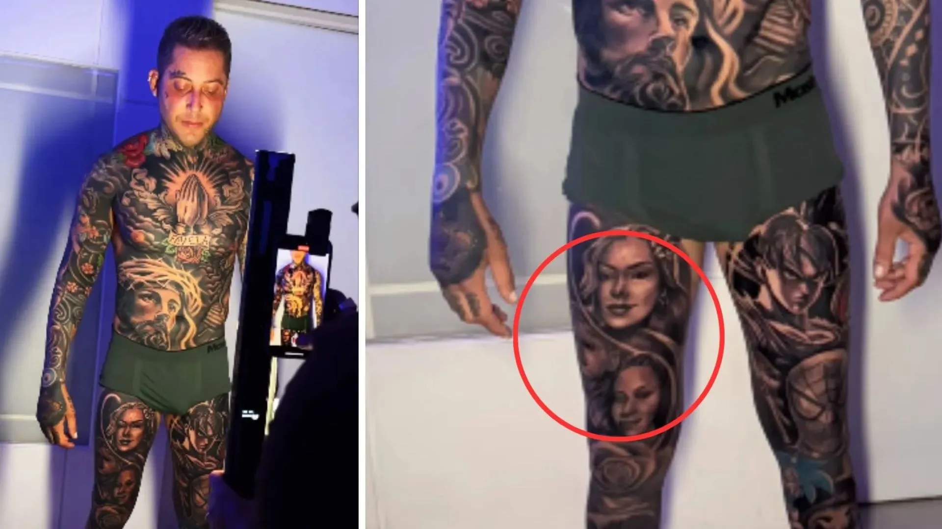 Kannário tatuou o rosto de Joana, Laura e Liam na perna