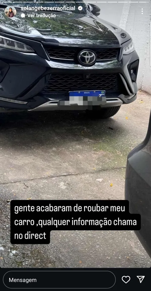 Imagem ilustrativa da imagem Mãe de Deolane tem carro roubado e apela: “Só tenho esse”