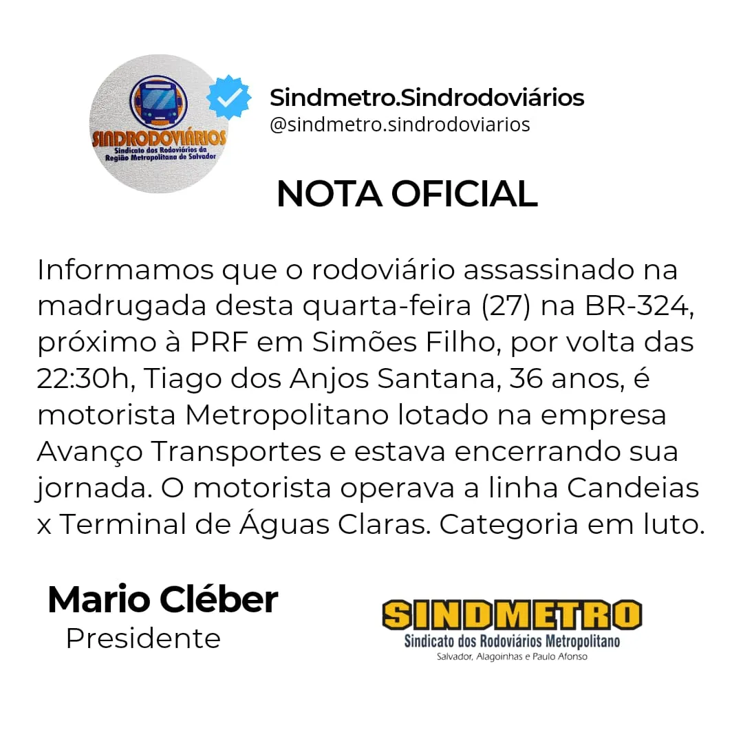 Imagem ilustrativa da imagem Motorista metropolitano de 35 anos é assassinado em Simões Filho