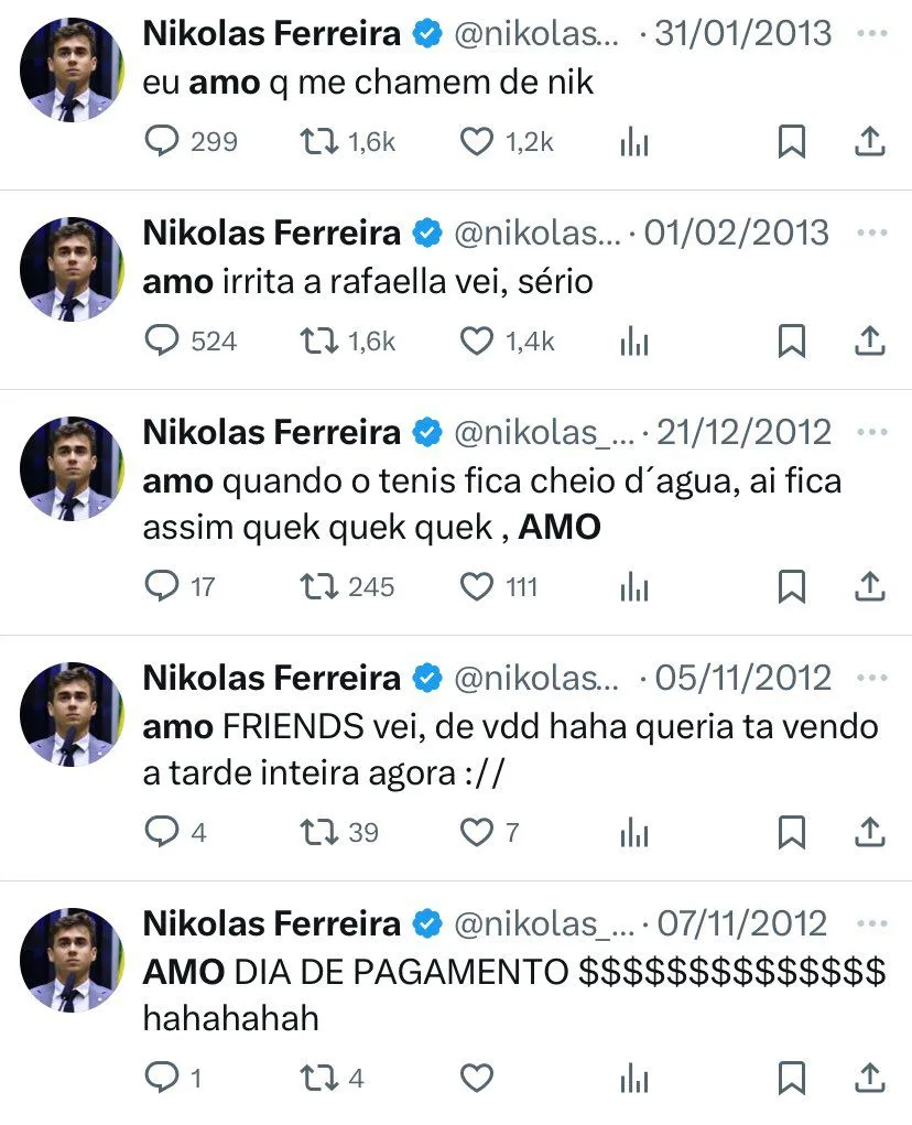 Imagem ilustrativa da imagem Nikolas Ferreira tem tweets antigos desenterrados e vira meme