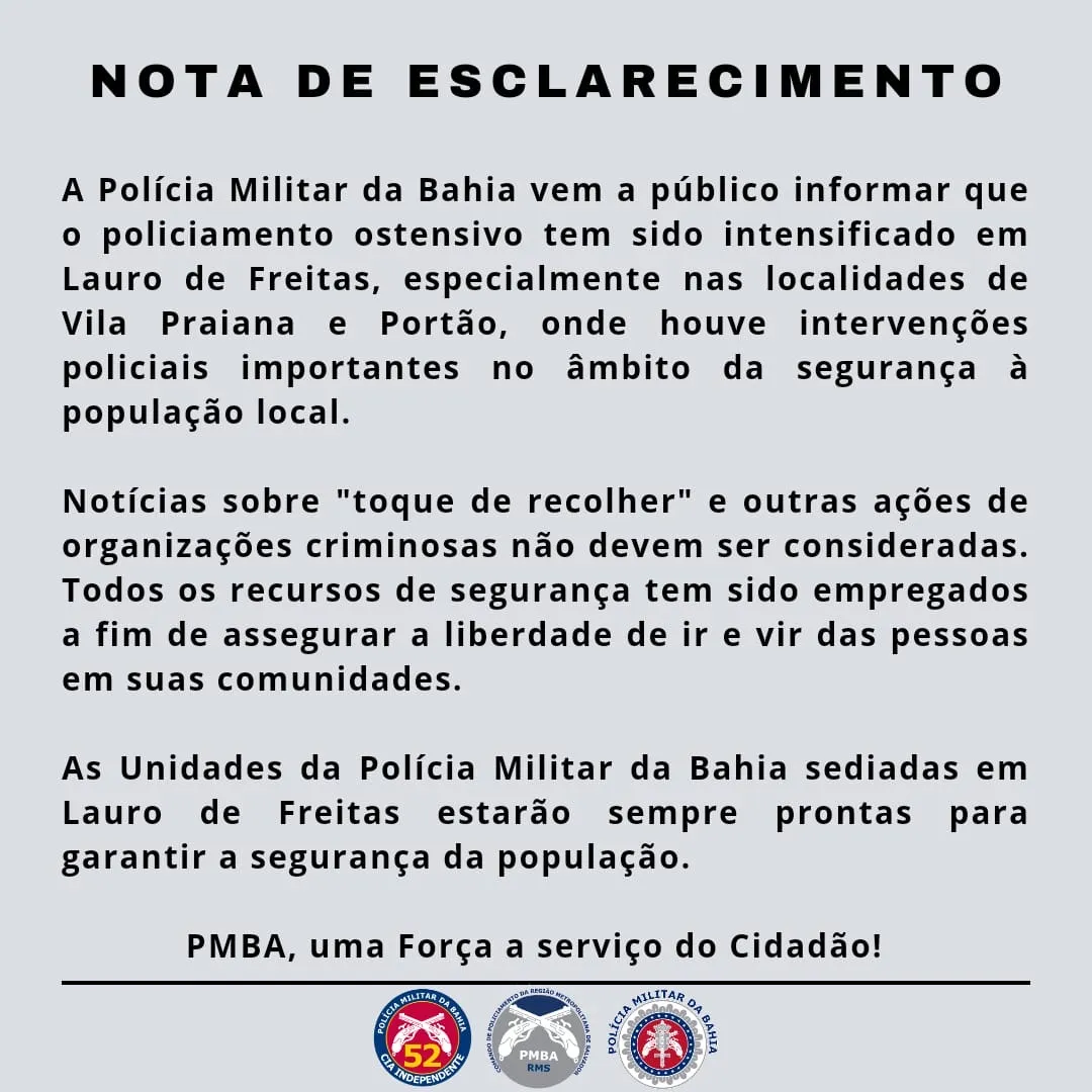 Imagem ilustrativa da imagem Polícia desmente ataque falso do BDM em Lauro de Freitas