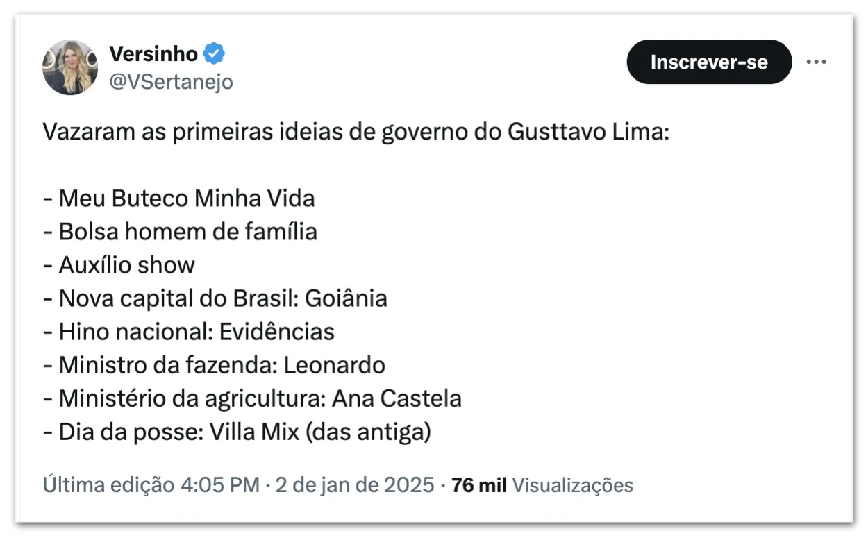 Imagem ilustrativa da imagem Pré-candidatura de Gusttavo Lima vira meme nas redes sociais