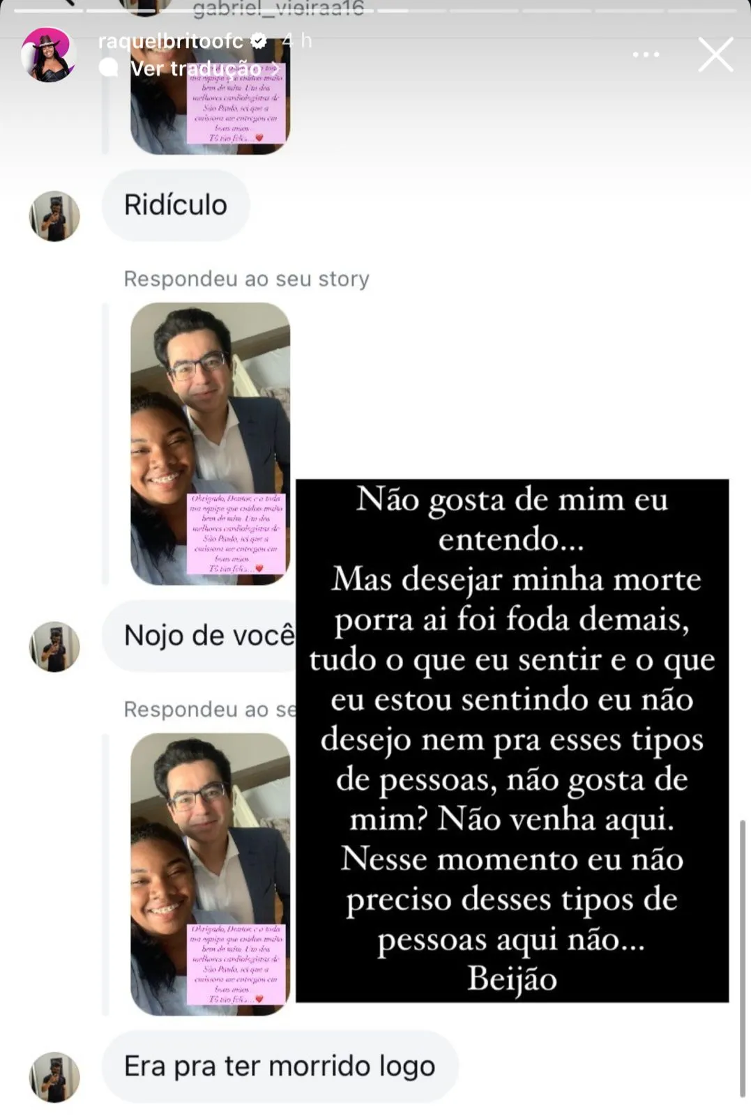 Imagem ilustrativa da imagem Raquel manda recado para haters: "Não preciso desse tipo de pessoa"