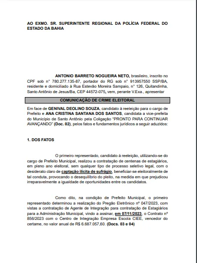 Imagem ilustrativa da imagem SAJ: Denúncia sobre contratação de estagiários de Genival para na PF