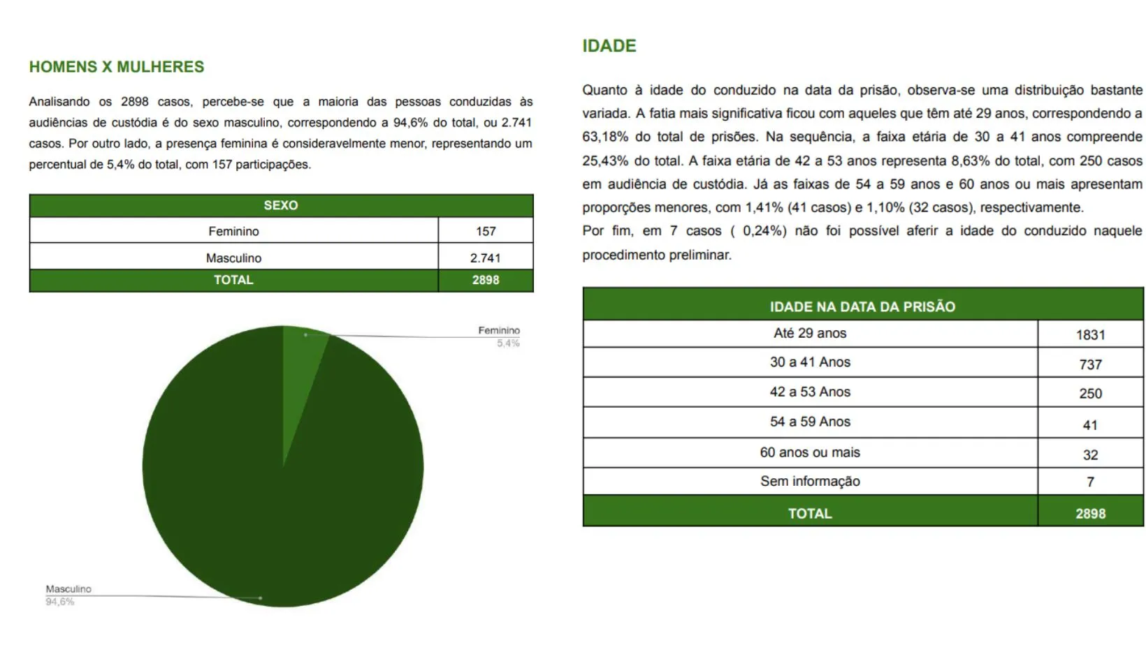 94,6% dos 2898 casos eram cometidos por homens