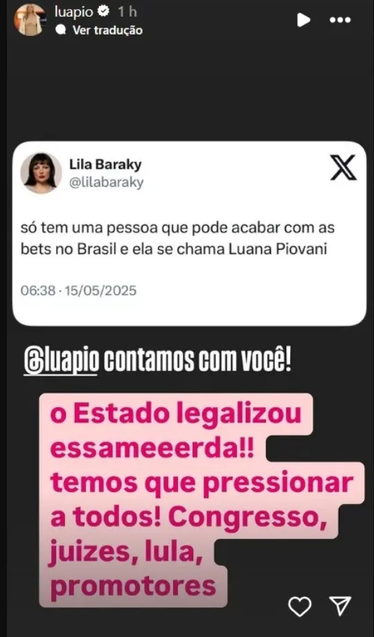 Imagem ilustrativa da imagem Bafafá entre Luana Piovani e Zé Felipe sobra até para Lula