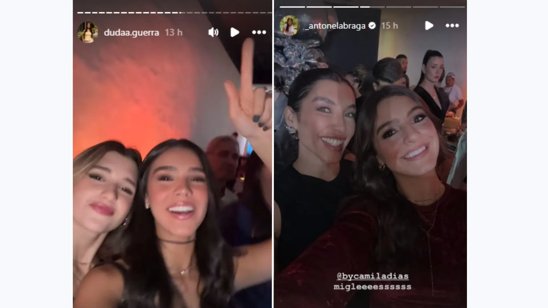 Adolescentes postaram vídeos na mesma festa, cada uma ao lado de amigas