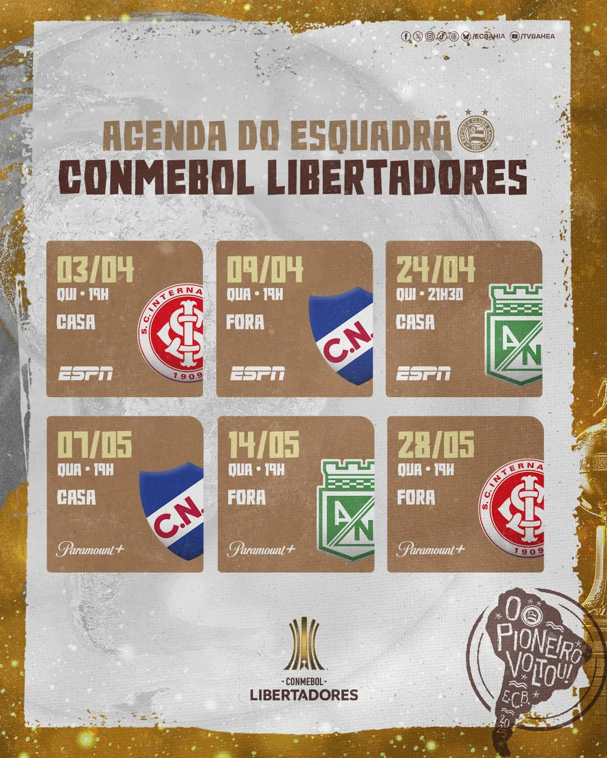 Datas detalhadas dos jogos do bahia