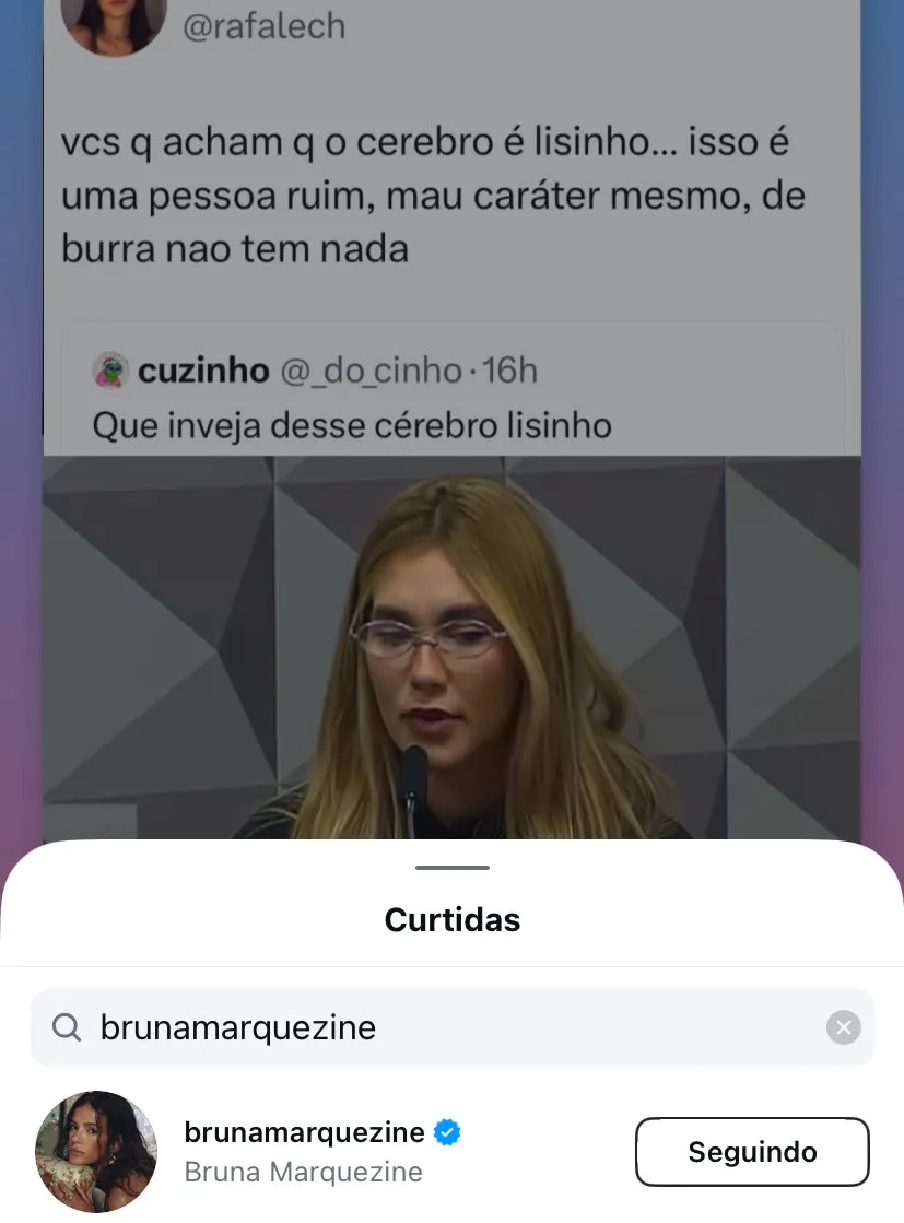 Imagem ilustrativa da imagem Bruna Marquezine curte post detonando Virginia: "Mau caráter"