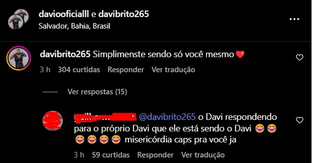 Comentário de Davi na publicação de Davi