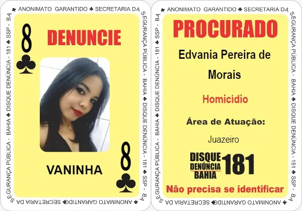 Edvania Pereira de Morais, vulgo 'Vaninha', está foragida da Justiça