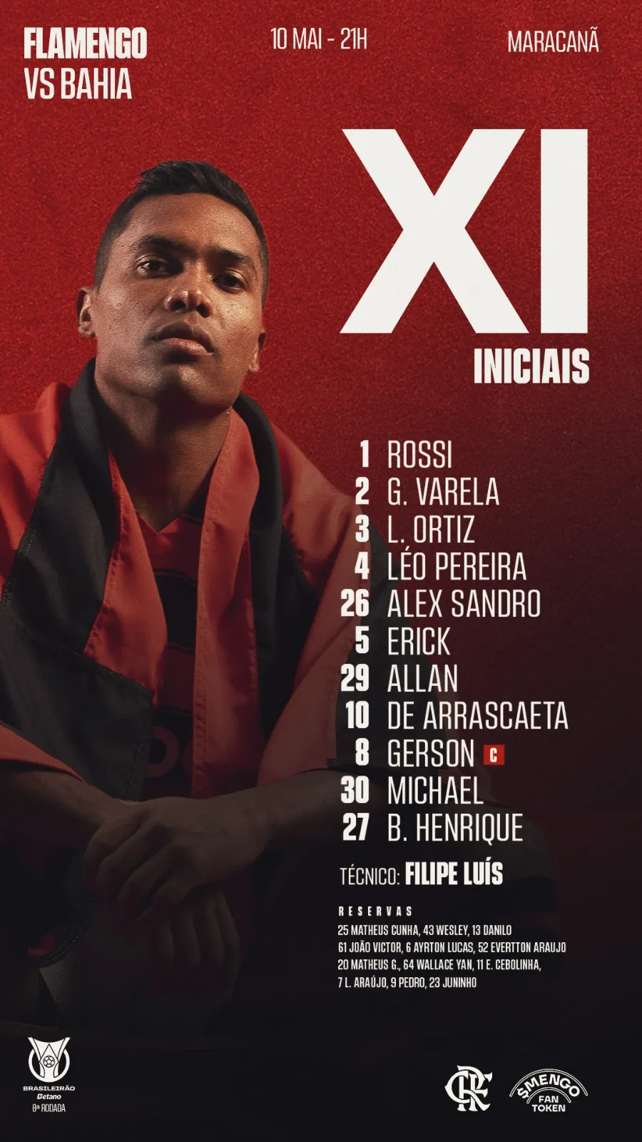 Imagem ilustrativa da imagem Escalação do Bahia: Rogério Ceni muda o tima para pegar o Flamengo