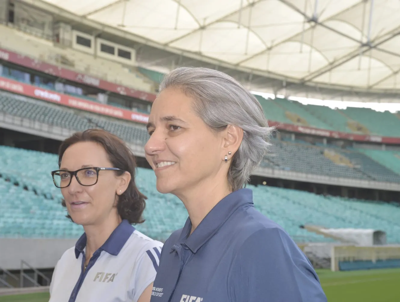 Head de competição e serviços da Copa do Mundo, Valesca Araújo, e a chefe do departamento da Copa do Mundo Feminina, Rhiannon Martin