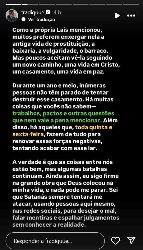 Fradique publica nota após confusão com a esposa