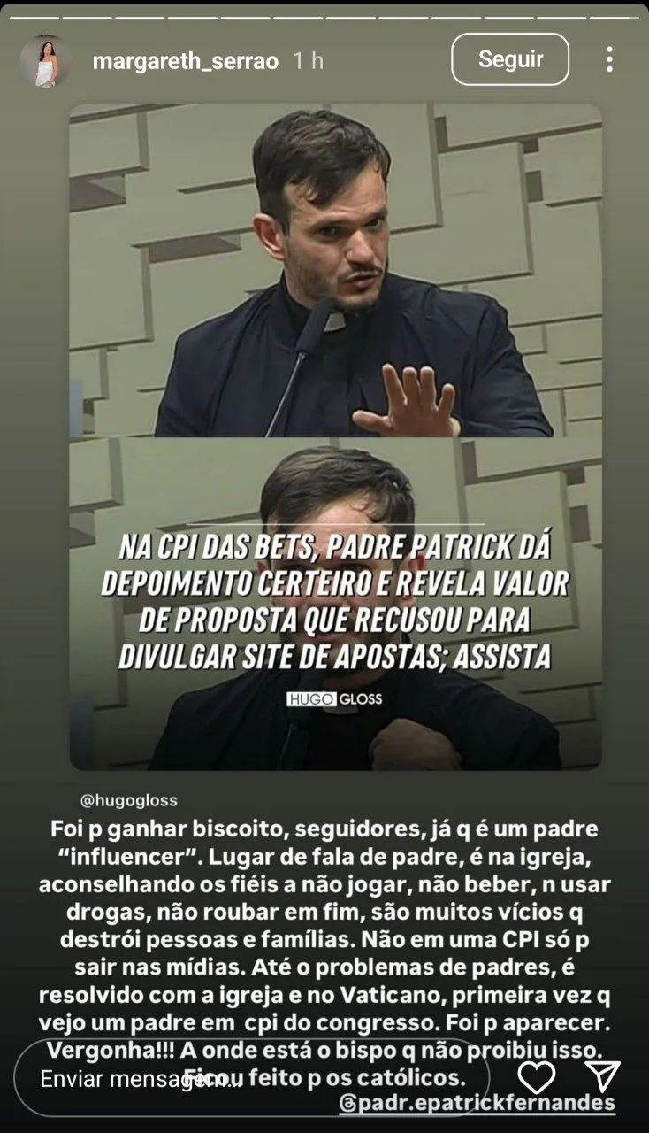 Imagem ilustrativa da imagem Mãe de Virgínia chama padre de biscoiteiro após declaração na CPI