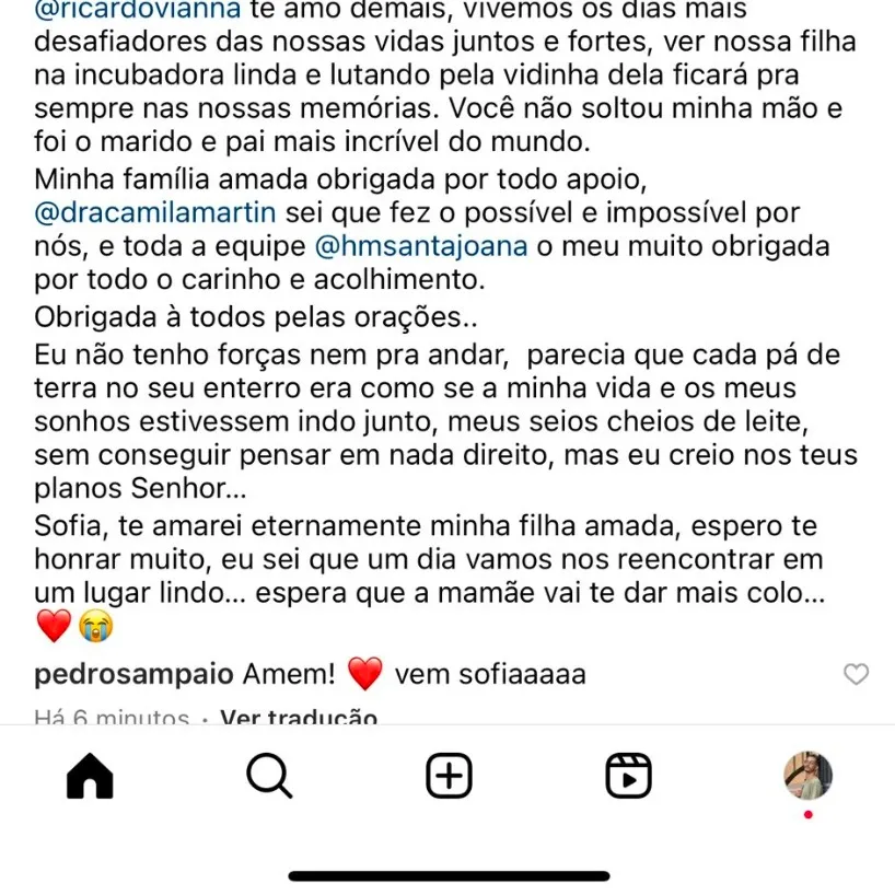 Print do comentário de Pedro Sampaio