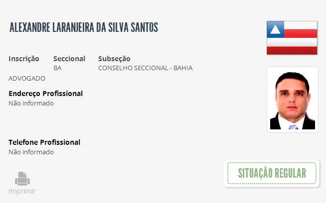 Cadastro de Alexandre na OAB é regular