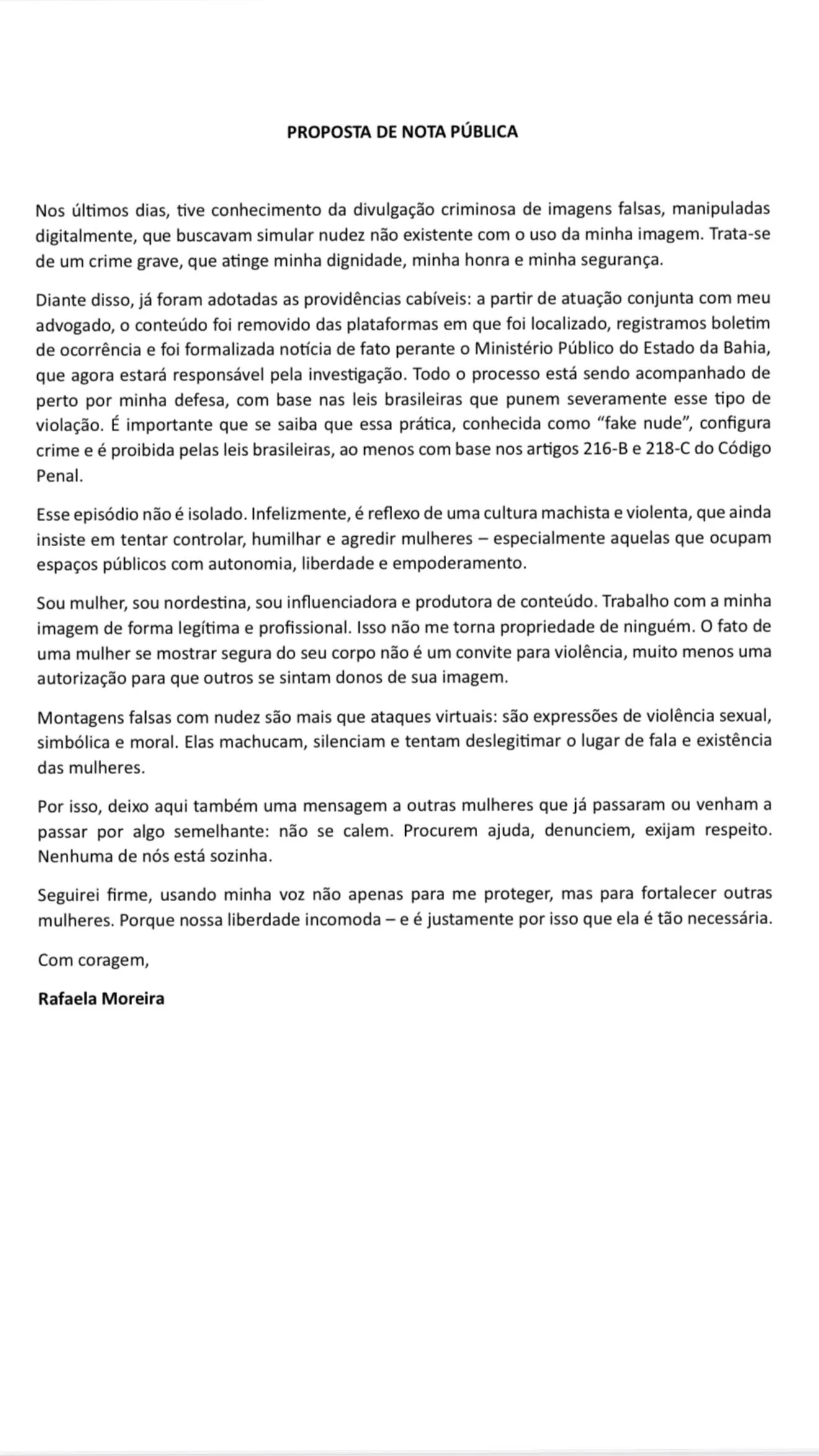Imagem ilustrativa da imagem Rafa Moreira toma medida drástica após ter fake nude exposto