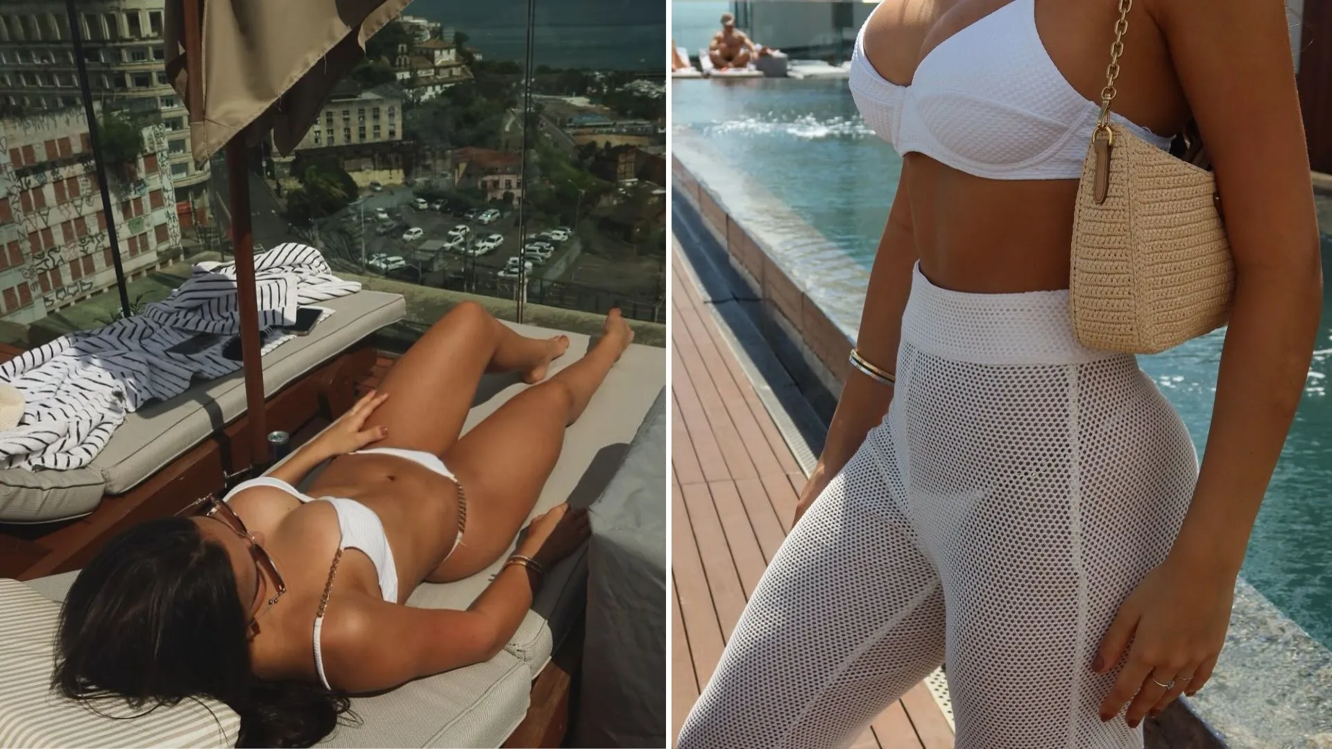 Duda Guerra a piscina em hotel luxuoso de Salvador
